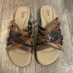 Clarks Collection Women's Strappy Leather Sandals Size 8M
